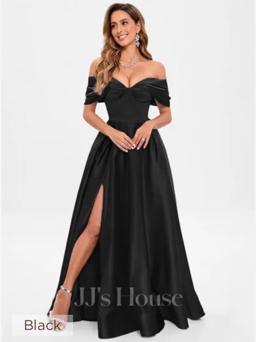 JJs House BLACK Off the Shoulder Evening Gown with Side Slit